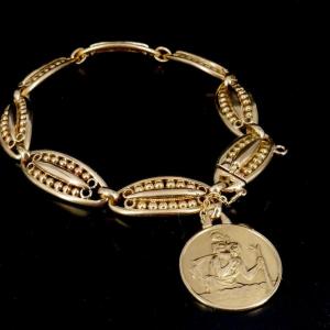 Late 19th Century Olive Link Bracelet, Saint Christopher Medal 