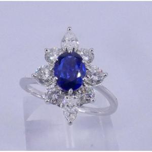 Marquise Ring With Diamonds And Sapphires, 1970s