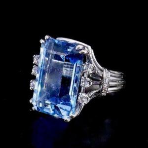 Gold And Platinum Cocktail Ring Aquamarine