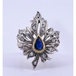Diamond And Sapphire Leaf Ring