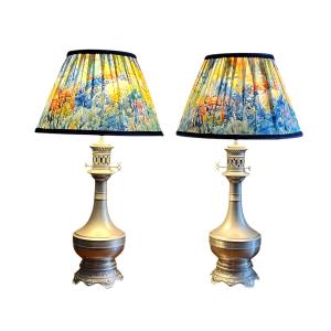 Pair Of Silver-plated Metal Lamps. Napoleon III