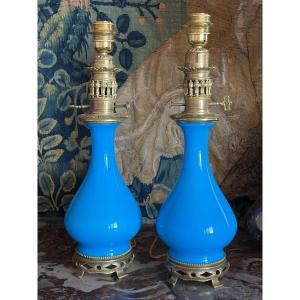 Pair Of Opaline Lamps. Period: Late 19th Century.