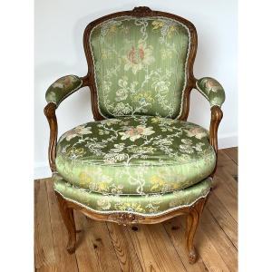 Armchair With Cushion, Louis 15 Period, Stamped Michard