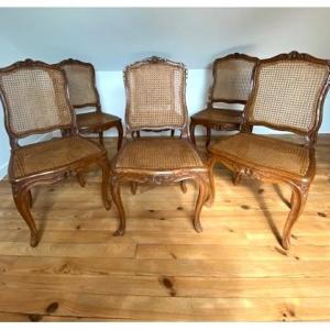 Set Of Six Caned Chairs, Regence  Period, 18th Century