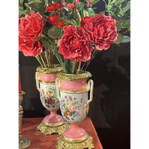 Pair Of Paris Porcelain Vases, Napoleon III Period