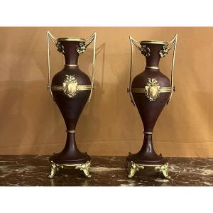 Pair Of Sheet Metal Vases, Late 19th Century