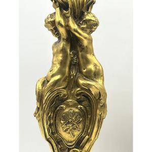 Pair Of Gilt Bronze Candlesticks, After Meissonnier. Napoleon III Period.
