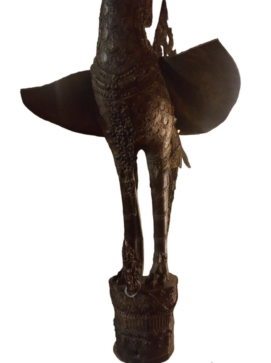 Scultura orientale rappresentante un cigno in bronzo-photo-3