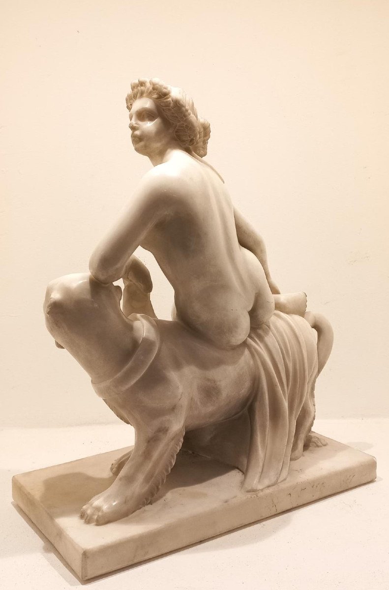 Arianna sulla pantera, scultura in marmo bianco-photo-2