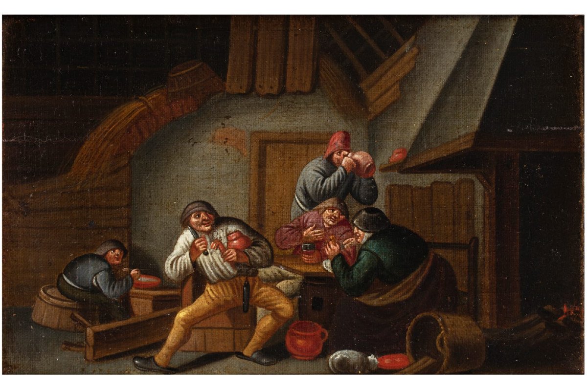 Interno di osteria, pittore del XVI secolo-photo-3