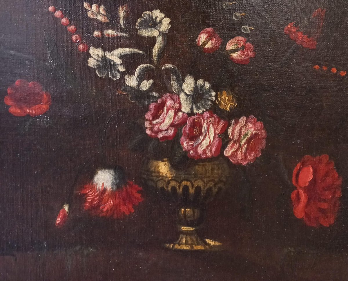 Natura morta con fiori e frutta, gatto, topo e uccellino-photo-3