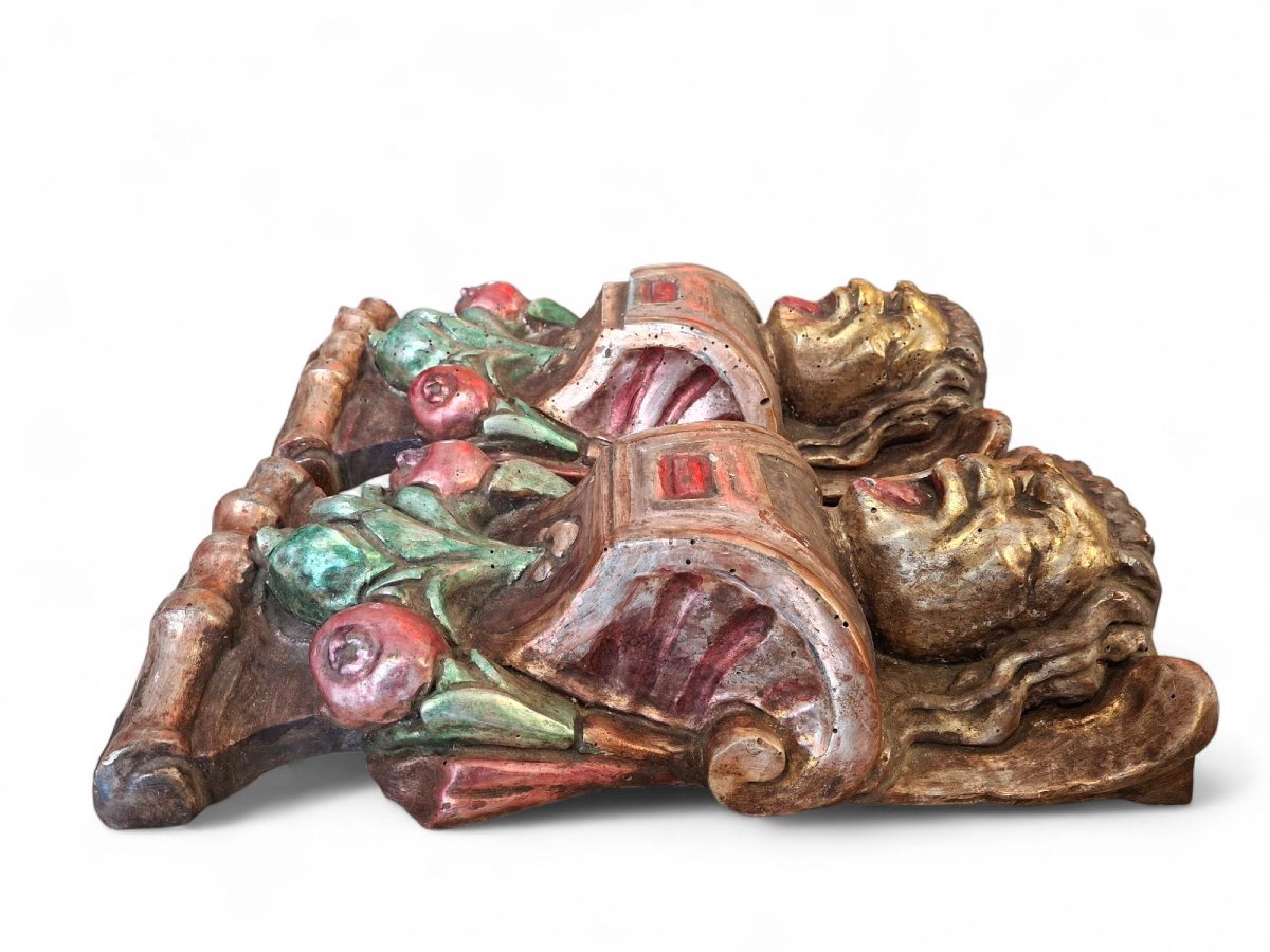 Coppia di sculture a lesena in legno-photo-3