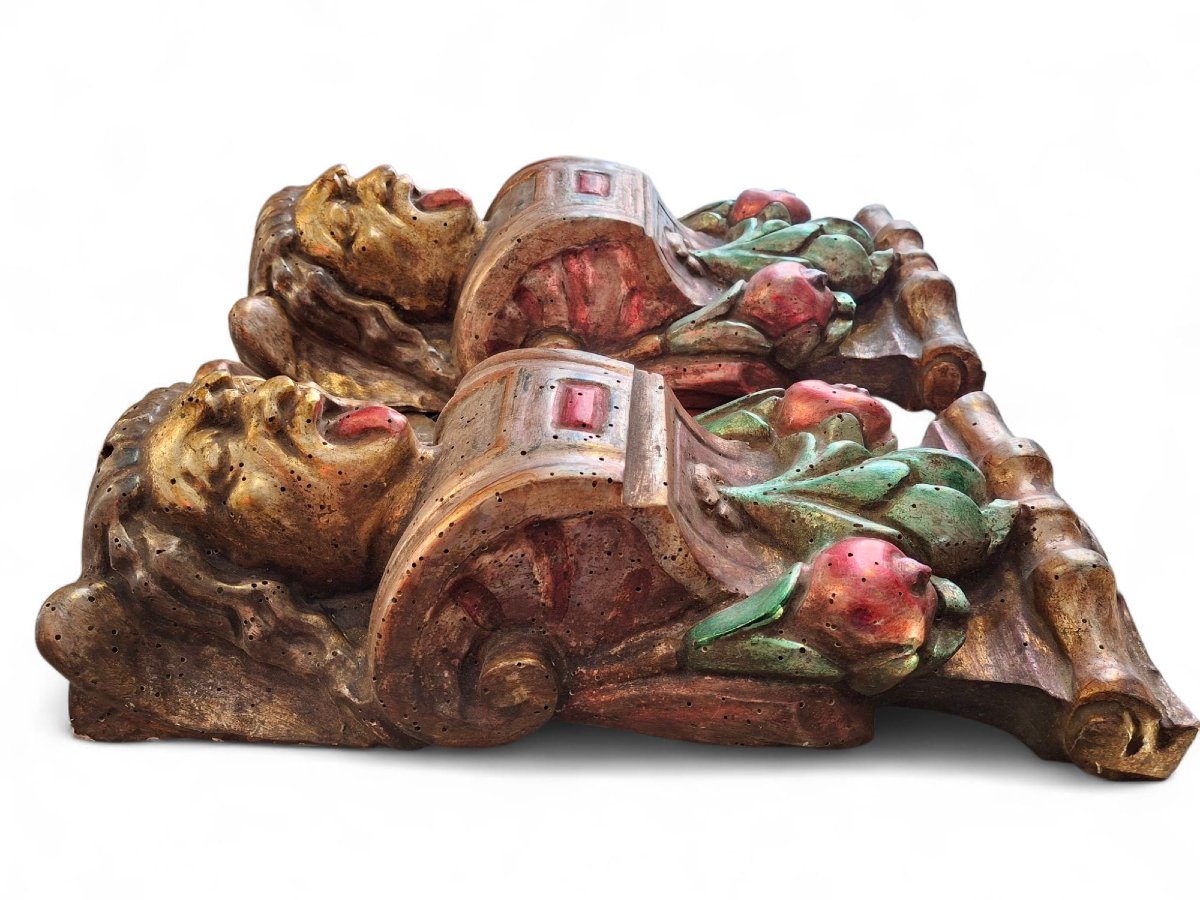Coppia di sculture a lesena in legno-photo-4