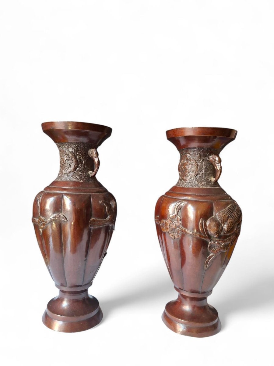 Coppia di vasi giapponesi in bronzo-photo-3