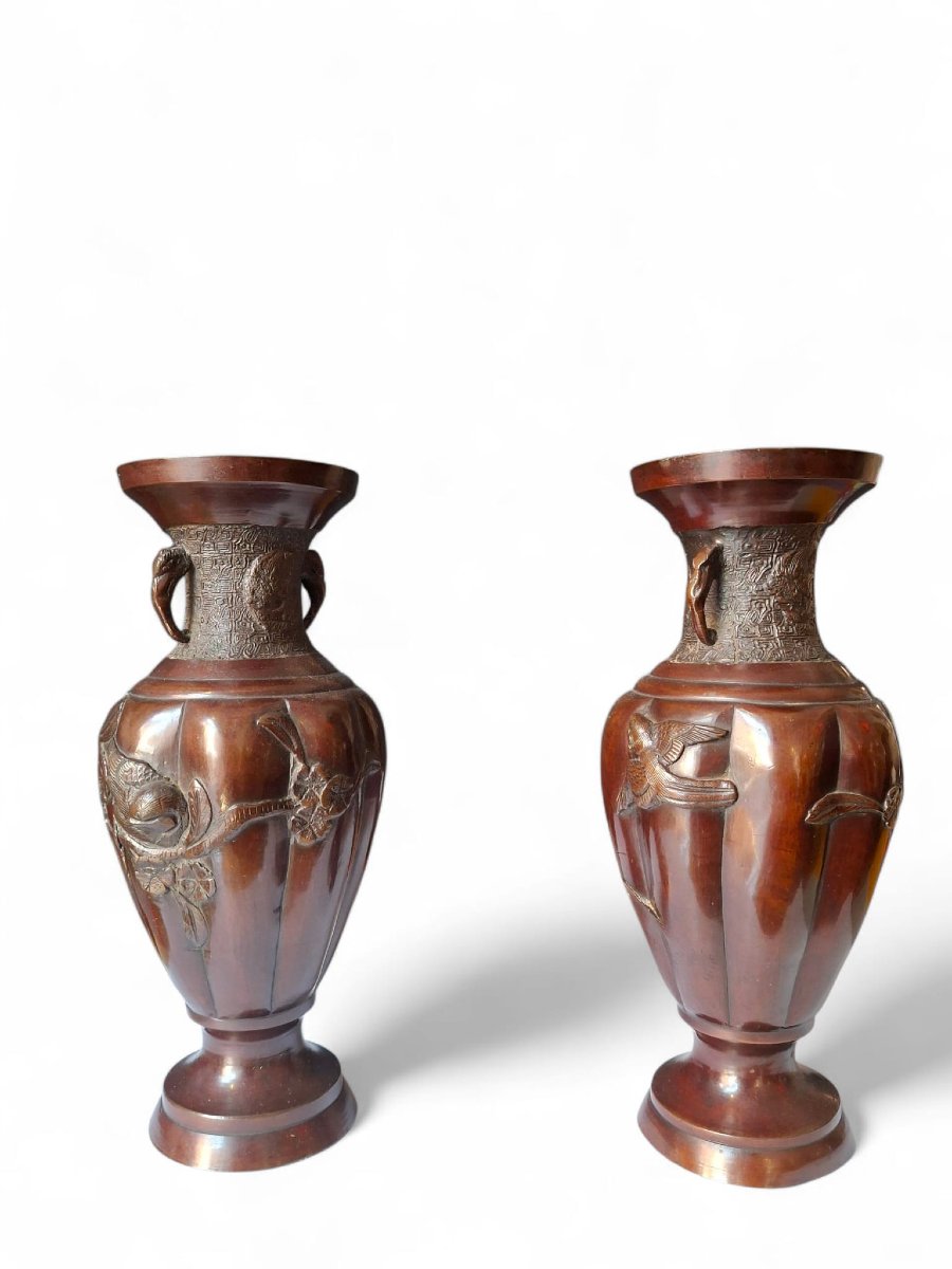 Coppia di vasi giapponesi in bronzo-photo-4