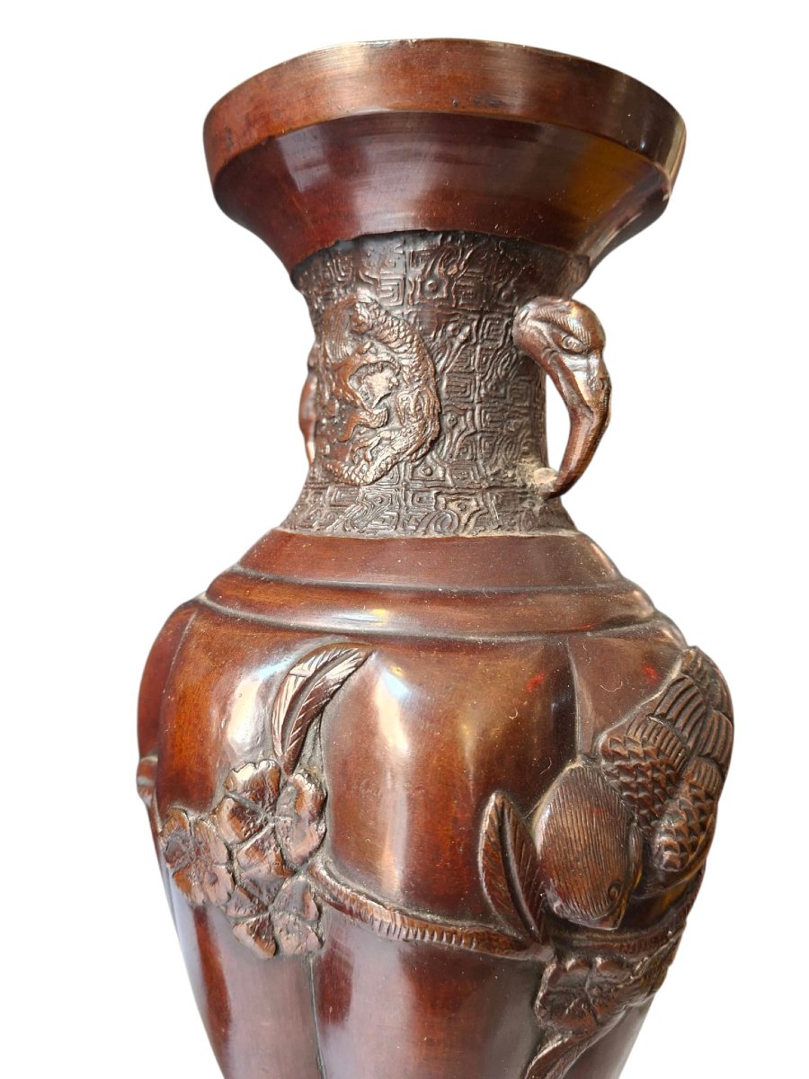 Coppia di vasi giapponesi in bronzo-photo-2