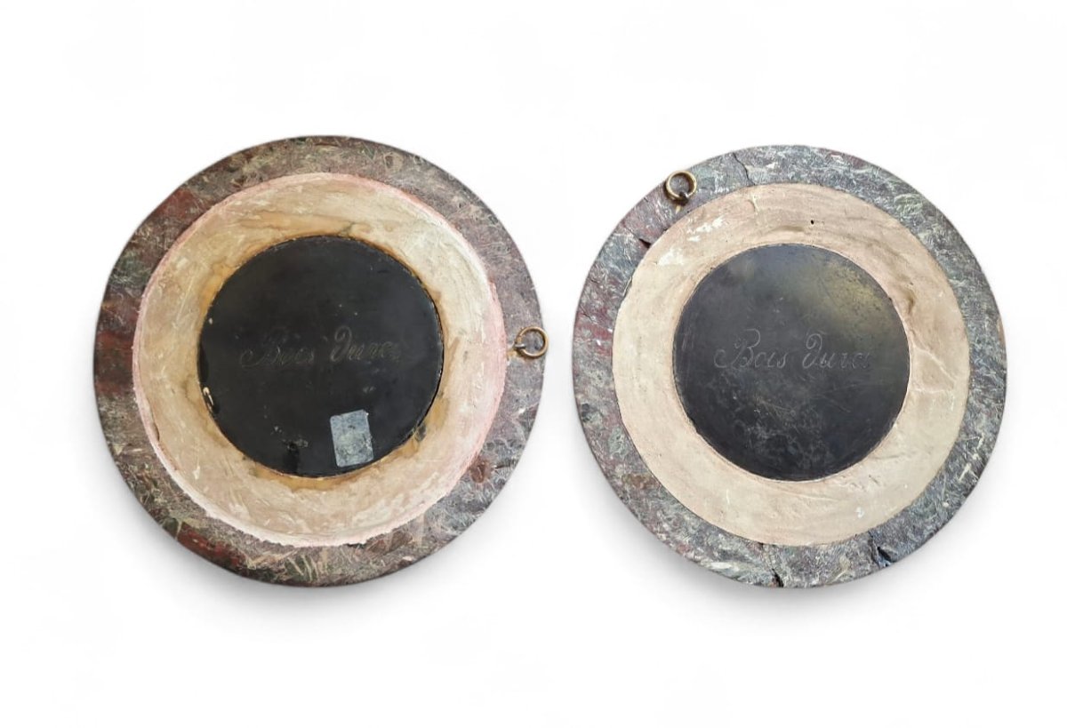 Coppia di medaglioni Bois Durci raffiguranti Napoleone III e l'imperatrice Eugenia-photo-2