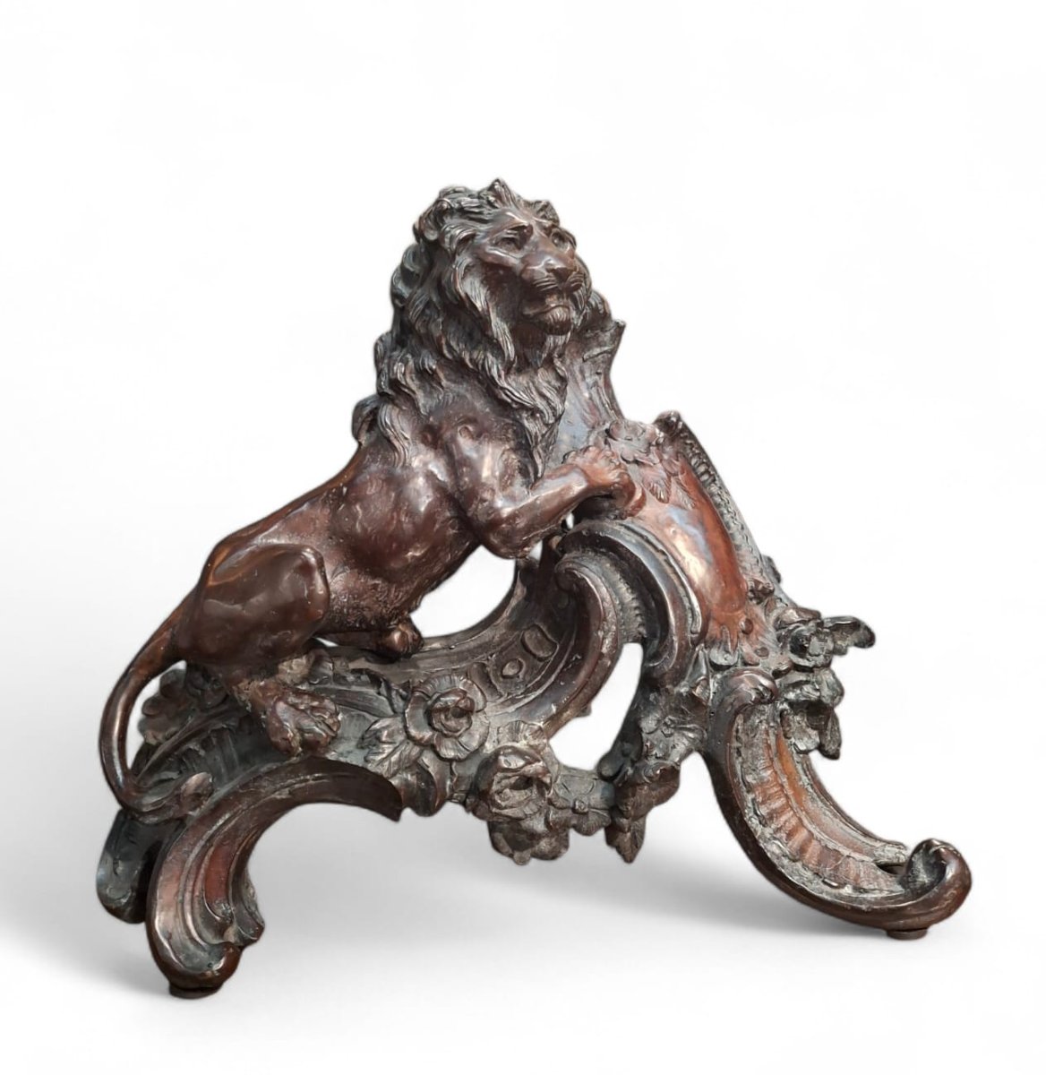 Coppia di leoni rampanti in bronzo-photo-3