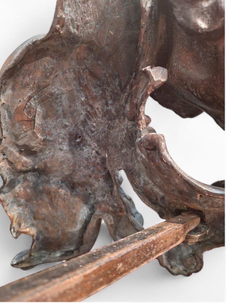 Coppia di leoni rampanti in bronzo-photo-6