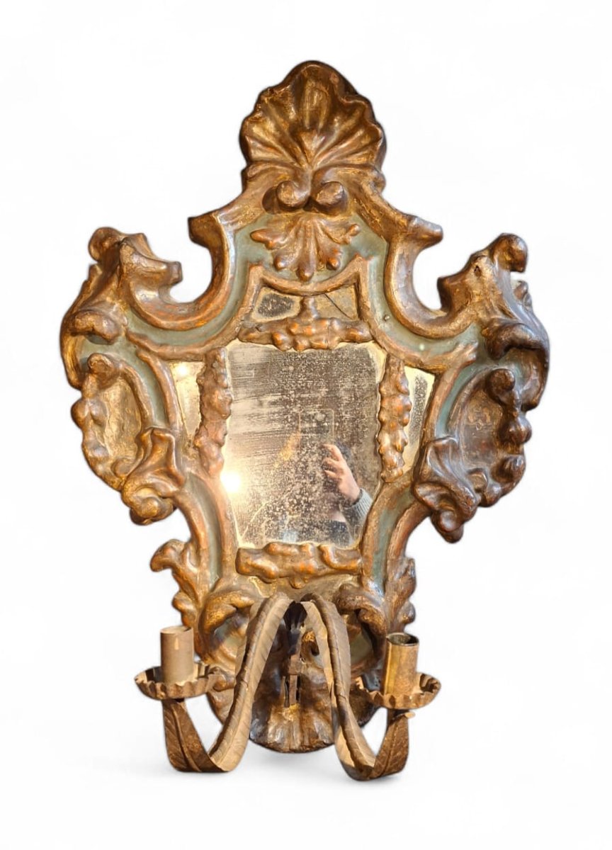 Coppia di appliques in legno e cartapesta laccate-photo-2