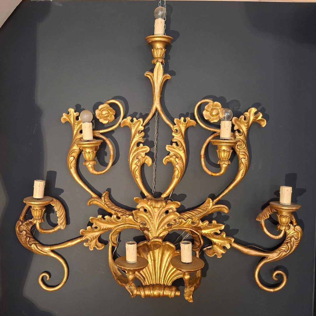 Grande applique in legno dorato-photo-2