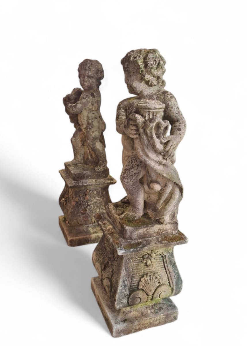 Coppia di putti in pietra di Vicenza con basi-photo-2