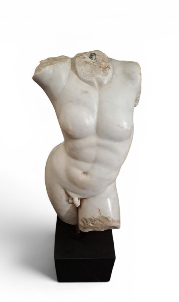 Torso virile in marmo bianco-photo-2