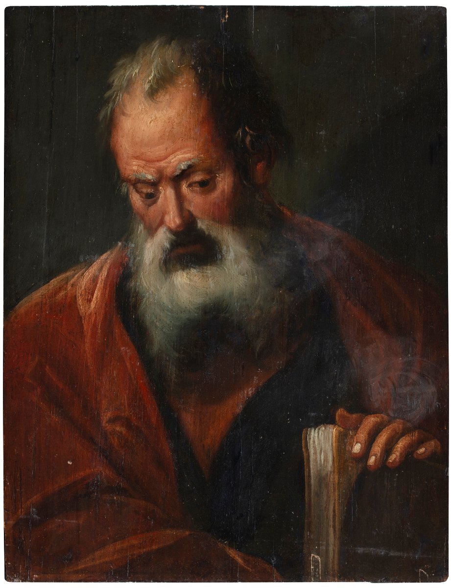 Dipinto raffigurante filosofo con libro