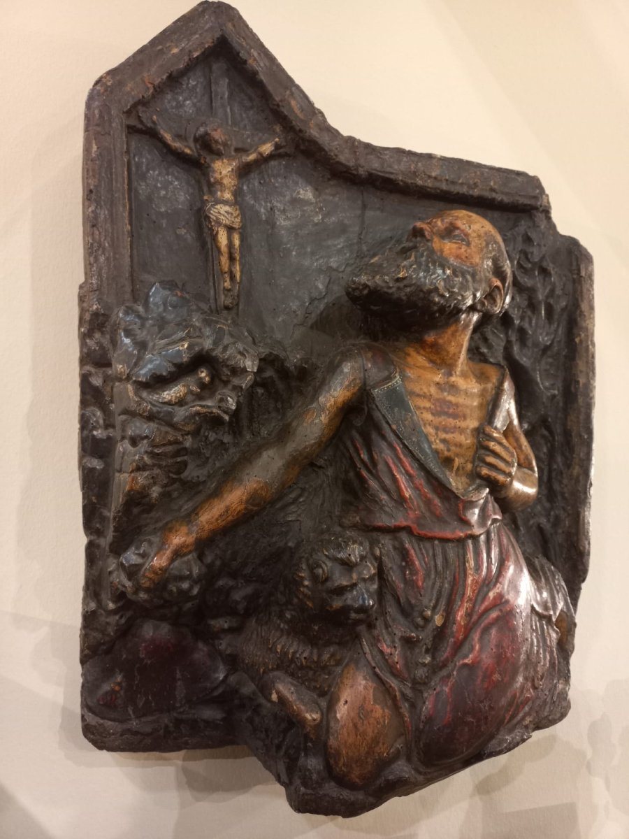 San Girolamo penitente, altorilievo in legno laccato-photo-2