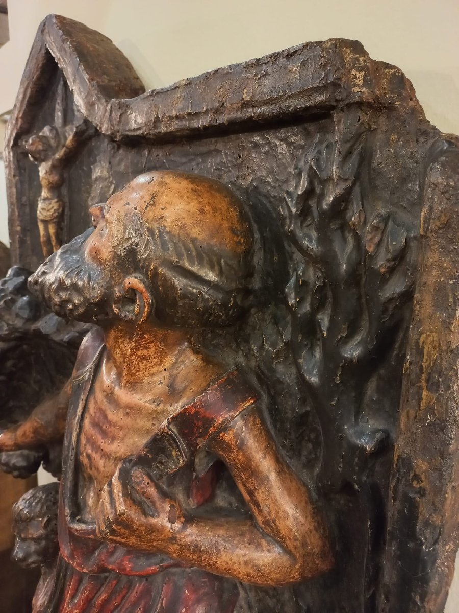 San Girolamo penitente, altorilievo in legno laccato-photo-3