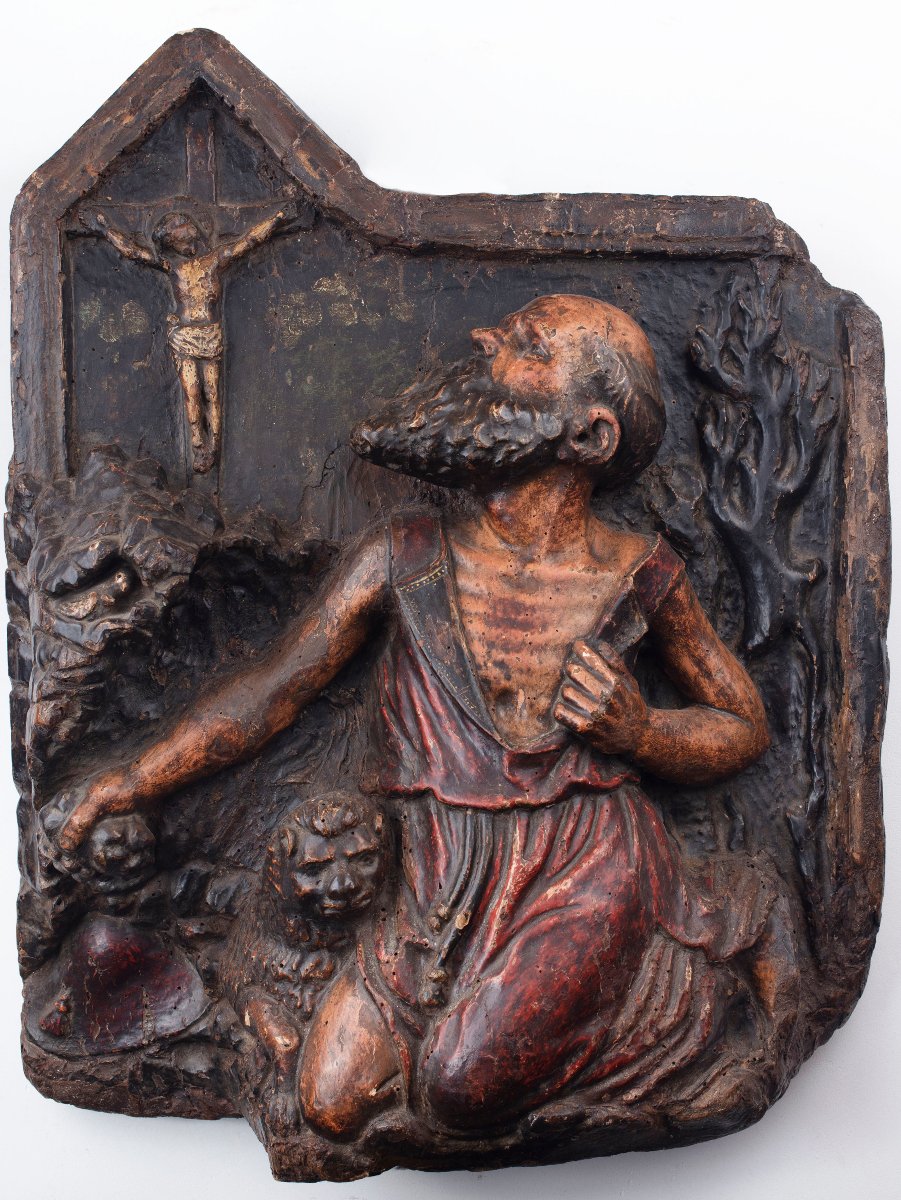 San Girolamo penitente, altorilievo in legno laccato