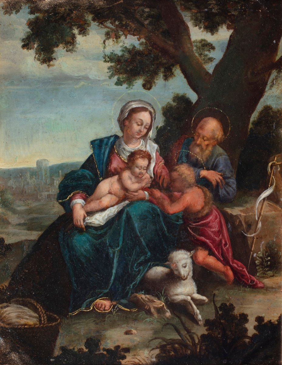 Sacra Famiglia con San Giovannino, ambito di Hans Rottenhammer I-photo-3