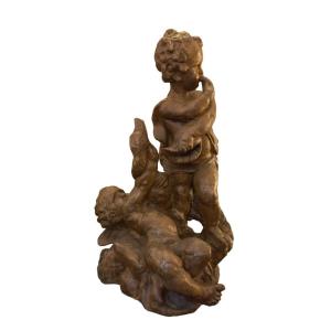 Putti con delfino, terracotta