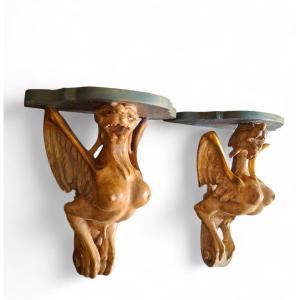 Coppia di sculture Arpie