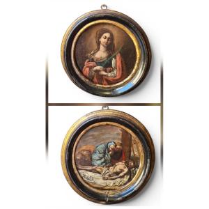 Coppia di dipinti rotondi