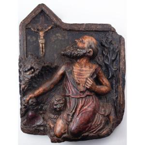 San Girolamo penitente, altorilievo in legno laccato