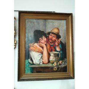 Quadro raffigurante Ritratto di due amanti olio su tela 