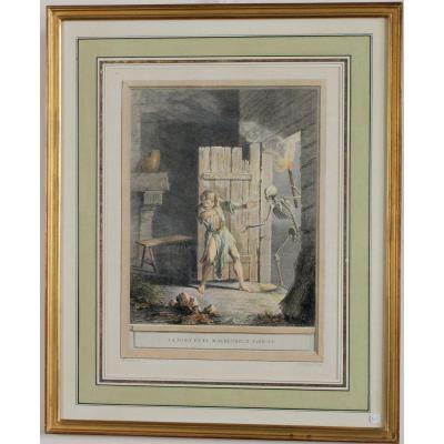 Oudry, Print XVIII Eme Color, Framed, Fables De La Fontaine