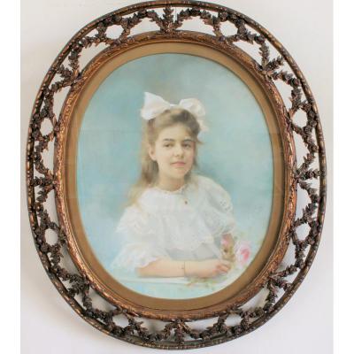 Buyle F, Pastel, "young Au Bouquet De Roses" In 1910