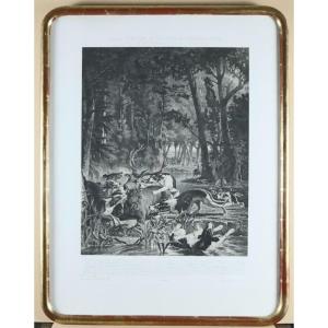 Venerie, L.g.jadin, Hallali De Cerf, Lithograph, 1858