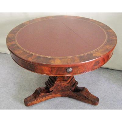 Pedestal Mahogany Restoration Period Flamed Top Leather