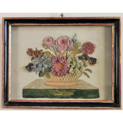 Embroidered Silk Flowers In A Window Frame, Napoleon III