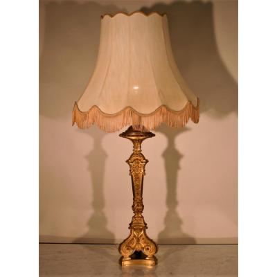 Great Lamp, Bronze Foot Carved And Gilded, End XIXth Century