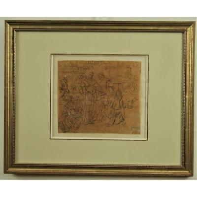 "the Grace" Ink Brown On Layer, French School Seventeenth Century