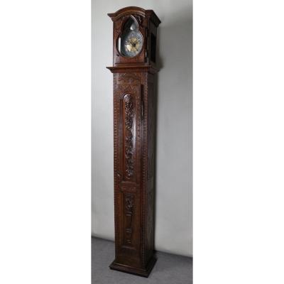 Carved Oak Floor Clock, XVIIIth Movement