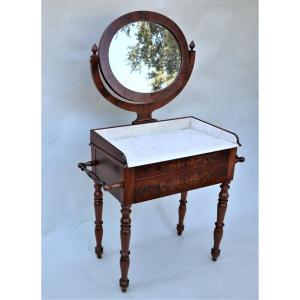 Psyche Dressing Table, Dressing Table In Mahogany And Flamed Mahogany Veneer, 19th Century