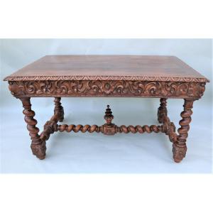 Large Middle Table In Carved Oak Louis XIII Style