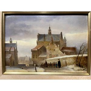 Johannes Bosboom 1817 - 1891 ´ Tentoonstelling Te Gravenhage 1867 ' Oil On Oak Panel 
