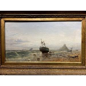  Théodore Gudin 1802 - 1880 British View Of  St Michaels   Mounts ' Cornouailles Oil On Canvas 