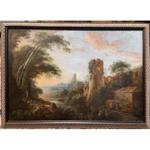 Frederik De Moucheron 1633 - 1686 'the Horsemen's Halt' Canvas 